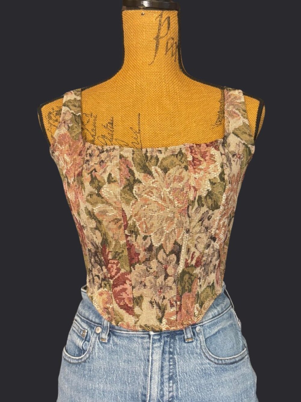 Windsor Floral Brocade Corset Top XL Lace Up Cottagecore Tapestry